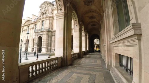 Louvre. The famous art museum in Paris. France.  Shot in 4K (ultra-high definition (UHD)).
