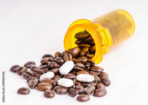 Coffee with pills - coffee as a medication concept