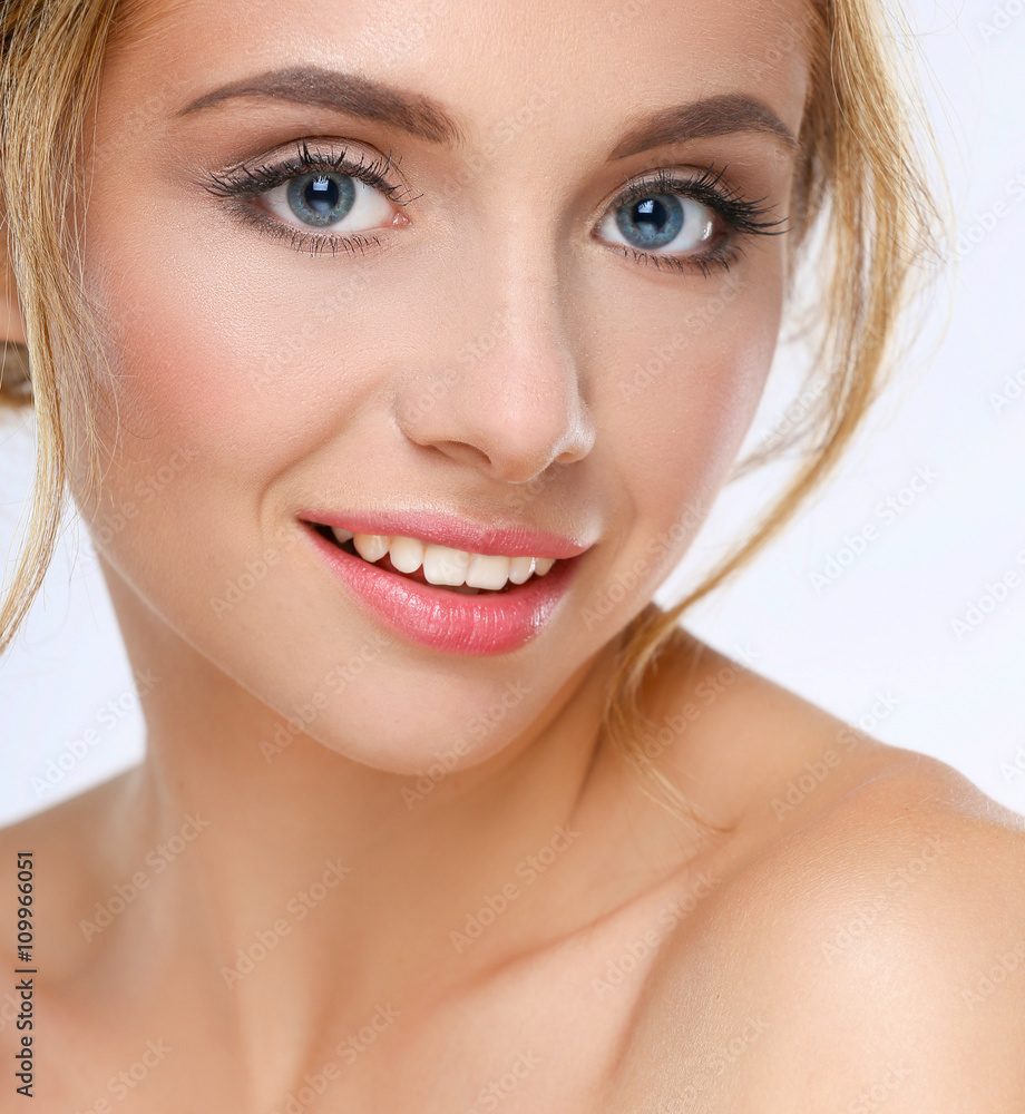 Portrait of beautiful woman on white background Portrait of beautiful woman on white background