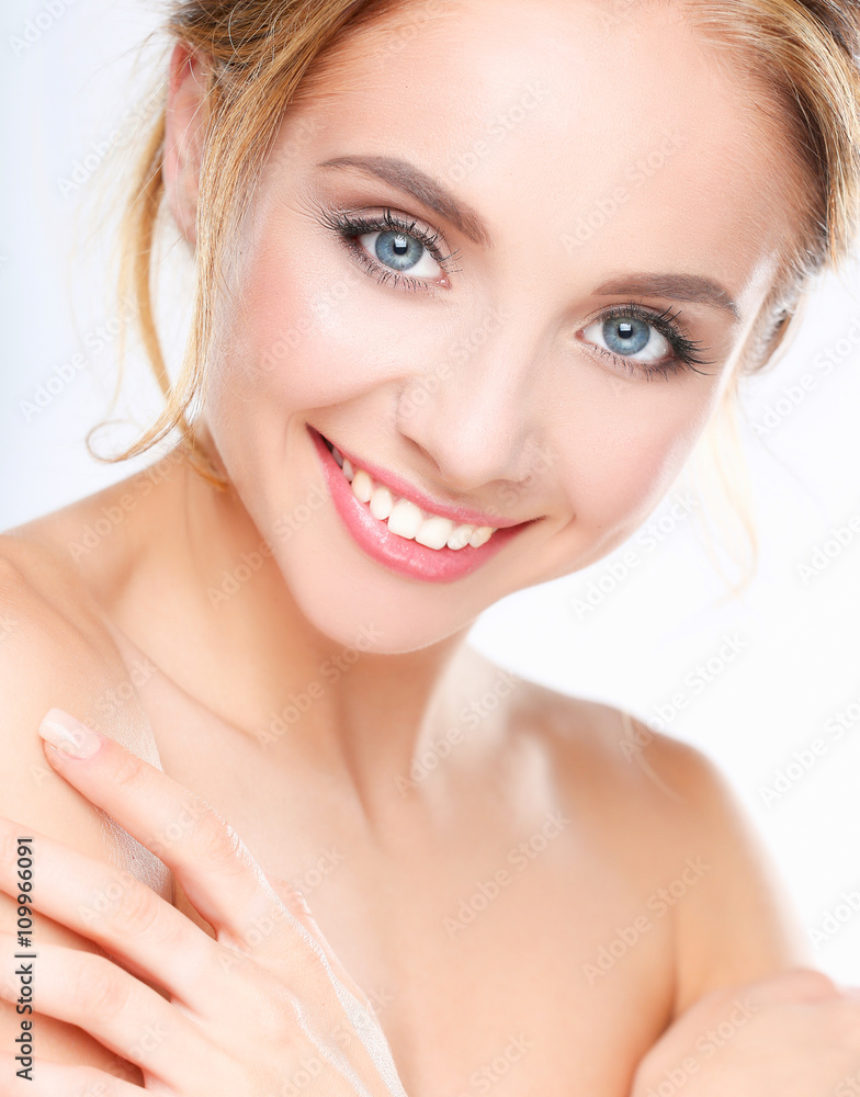 Portrait of beautiful woman on white background Portrait of beautiful woman on white background