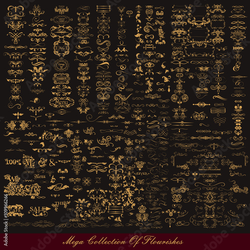 Vector set of calligraphic elements for design. Calligraphic vec