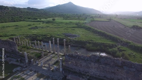 4K Clip of Flying Around Historical columns and Ruins Captured by Drone Cam