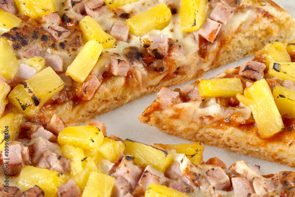 close up image of hawaiian pizza close up image of hawaiian pizza