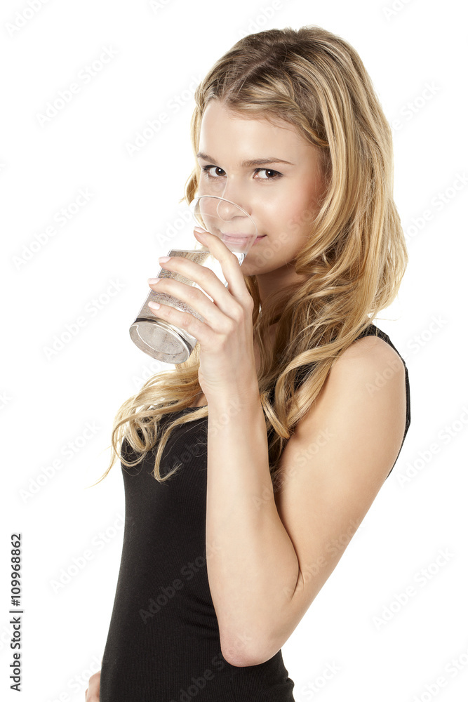 young woman drinking water from glass young woman drinking water from glass