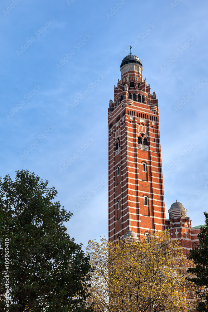 LONDON, UK - NOVEMBER 6 : The tower at Westminster Cathedral in