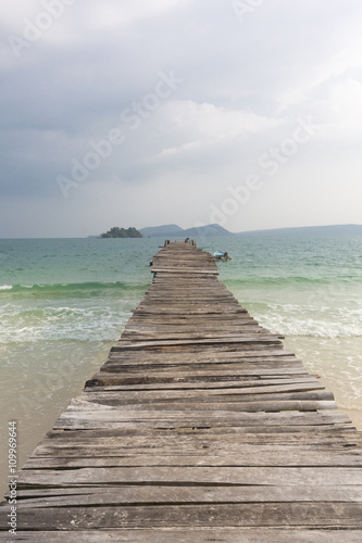 Jetty and small boat at Koh Rong island, Cambodia, South East Asia