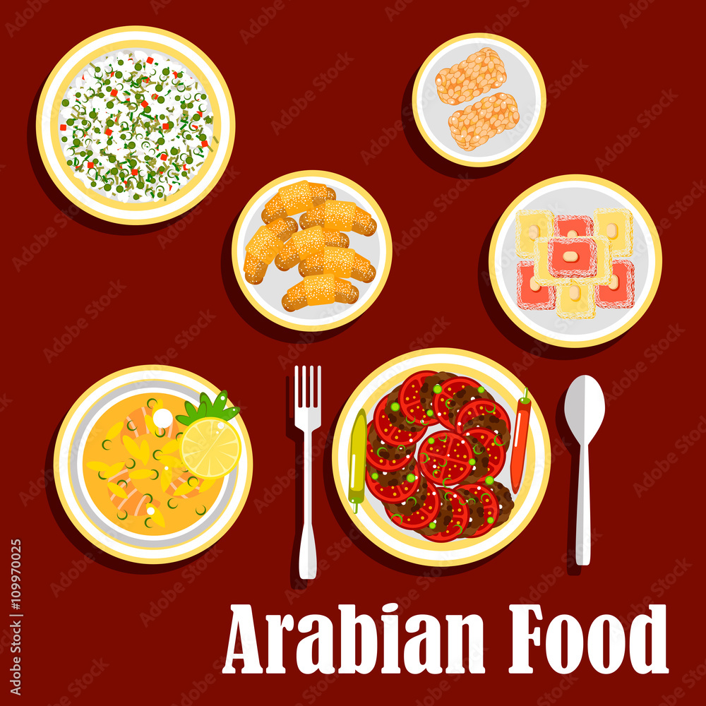 Middle eastern lunch with desserts flat icon Middle eastern lunch with desserts flat icon