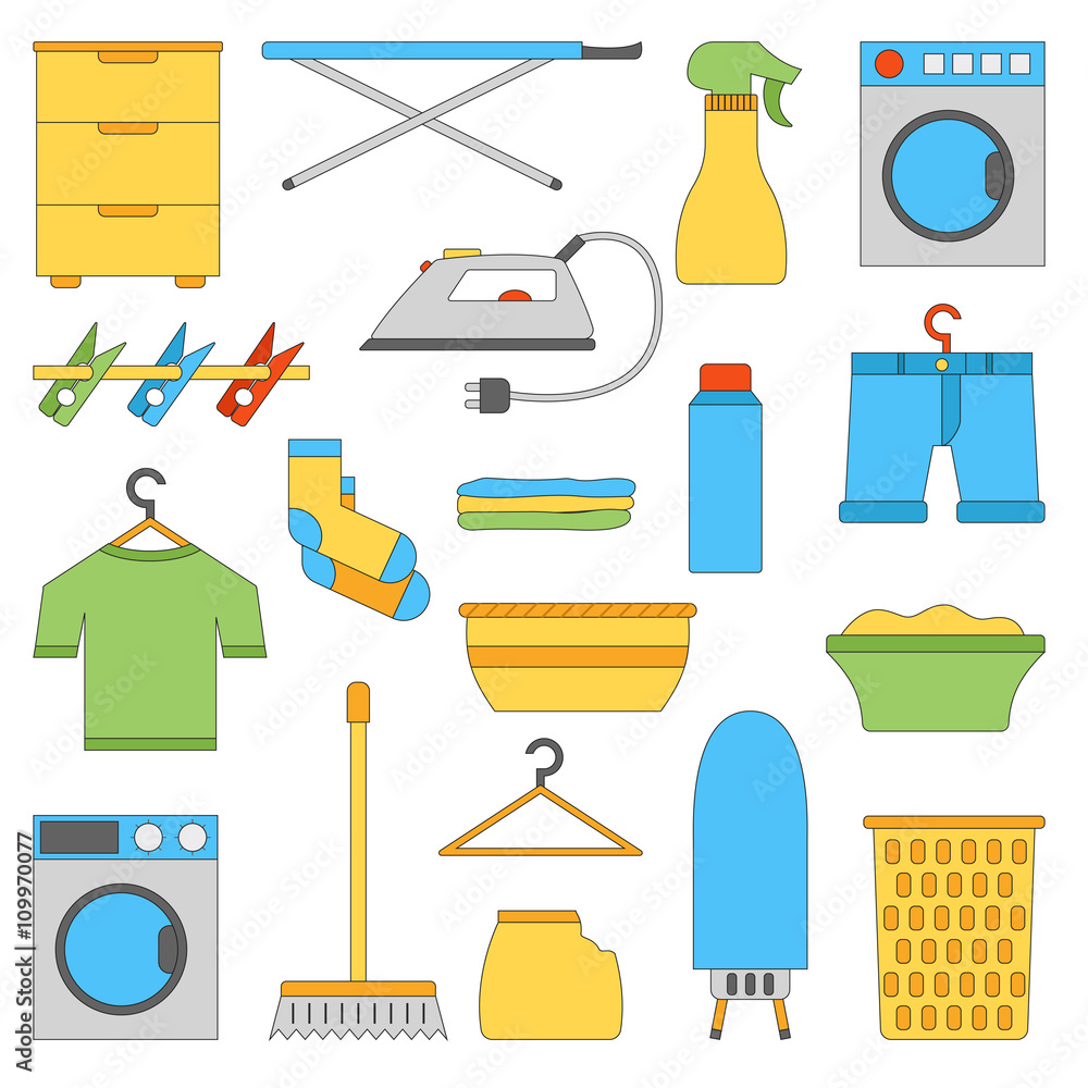 Vector flat laundry room objects Vector flat laundry room objects