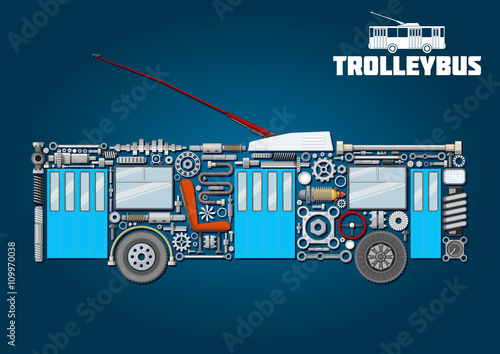 Trolleybus icon of detailed main components 