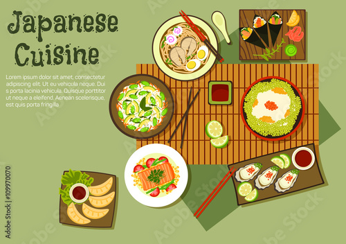 Oriental seafood dishes of japanese cuisine icon