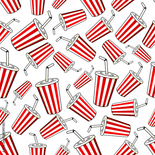 Takeaway cups of sweet soda seamless pattern
