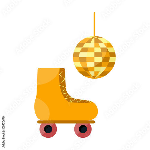 Vector cartoon retro disco rollerskate and ball