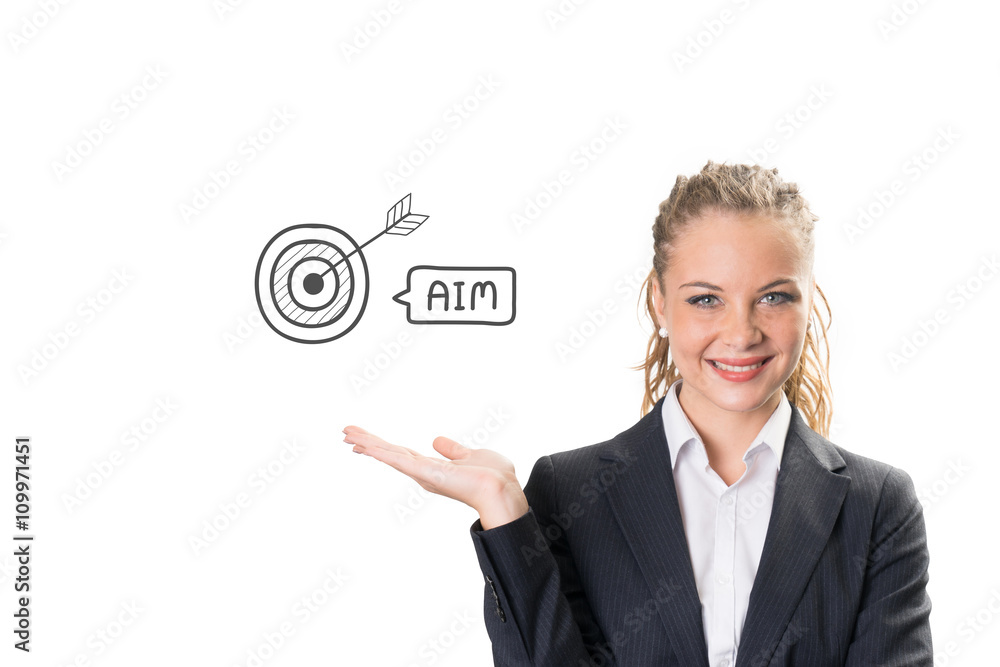 Success businesswoman showing business icon and chart Success businesswoman showing business icon and chart