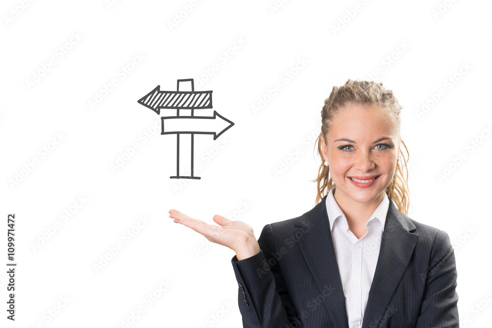 Success businesswoman showing business icon and chart Success businesswoman showing business icon and chart