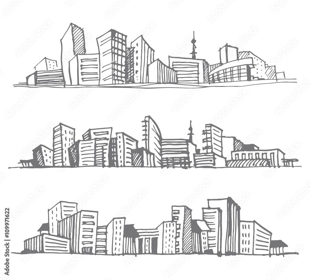 Sketches of city silhouettes