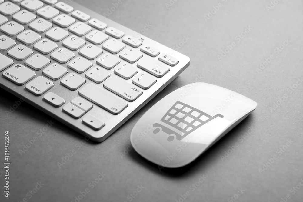 Business e-commerce icon on mouse & computer keyboard Business e-commerce icon on mouse & computer keyboard