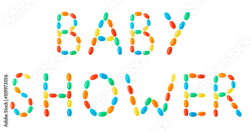 Baby shower lettering made of multicolored candies