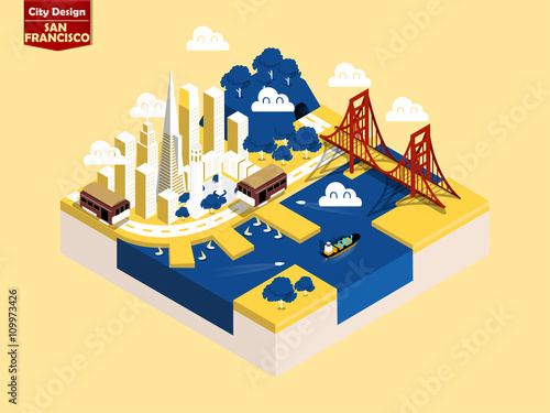 beautiful isometric style design concept of San Francisco city, America ,San Francisco landmark isometric design concept