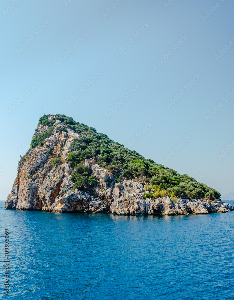 Turtle island off the coast of Antalya in the Mediterranean sea
