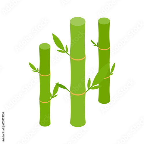 Green bamboo stems icon, isometric 3d style