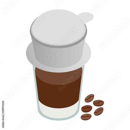 Cup of coffee icon, isometric 3d style 