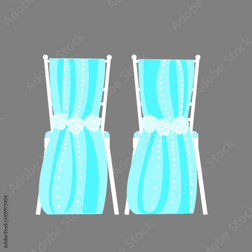 Wedding chairs decorated with fabric and beads. Vector illustration