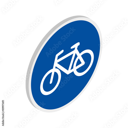 Blue bicycle sign icon, isometric 3d style