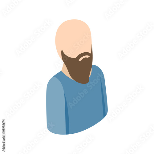 Bald man with a beard icon, isometric 3d style