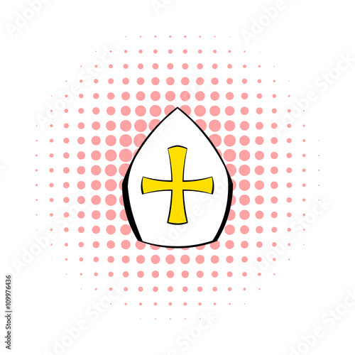 Papal tiara, hat with cross icon, comics style 