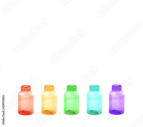Colored plastic bottles isolated