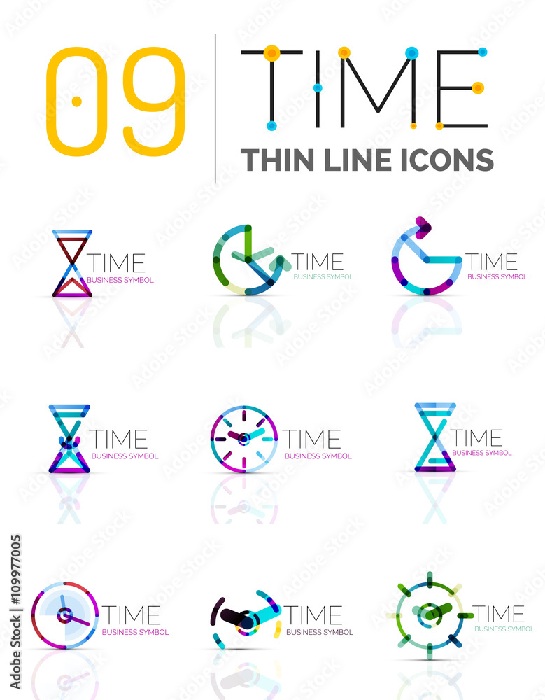 Geometric clock and time icon set