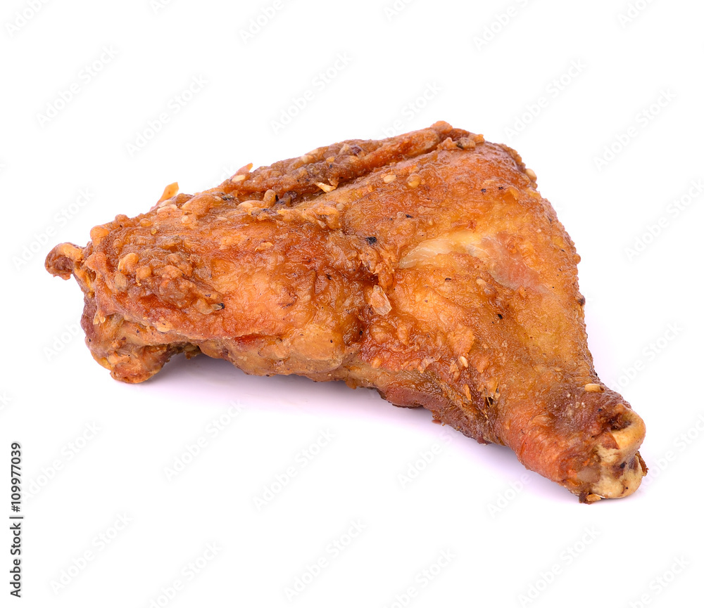 fried chicken with sesame seeds on white background fried chicken with sesame seeds on white background