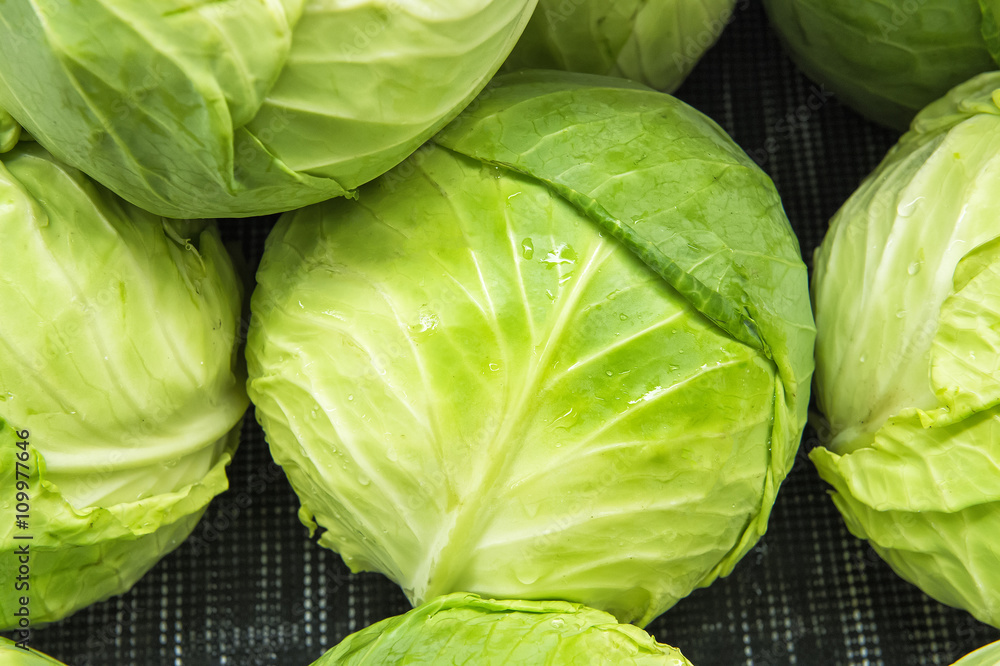 Fototapeta premium fresh cabbage from market shelves real with flaws and bruises