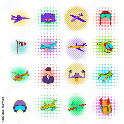 Aviation Icon Set, pop-art style