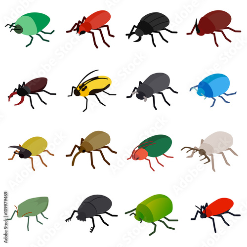 Insect bug icons set, isometric 3d style