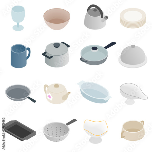 Pastry set icons, isometric 3d style