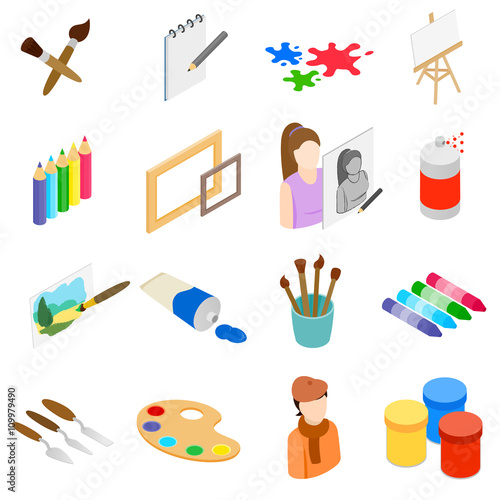 Art icons set, isometric 3d style