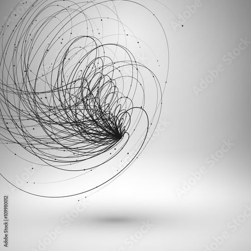 Tornado. Swirl with connected line and dots. Wired structure. Technology background. Vector illustration.