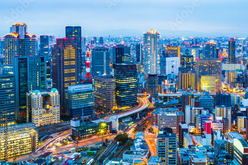 Night at Osaka city skyline in Japan