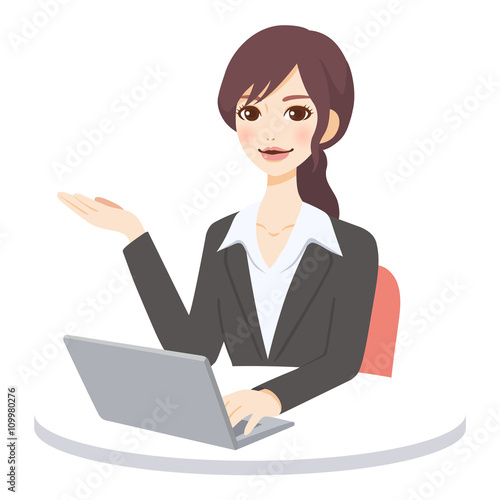 若い女性　PC　案内