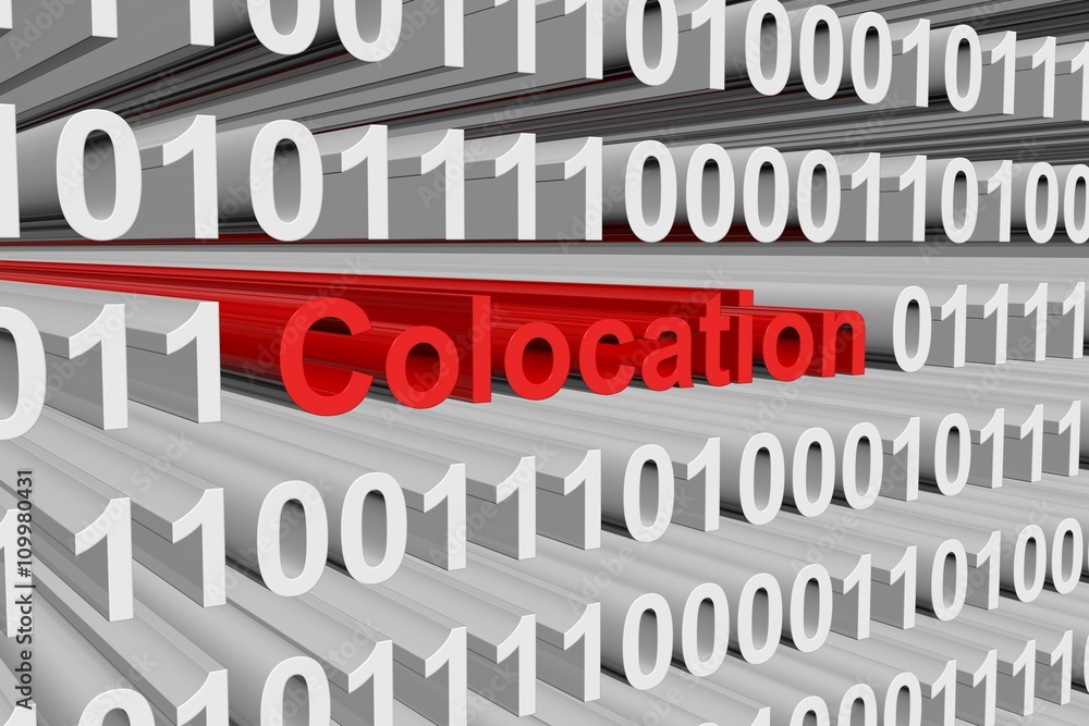 colocation in the form of binary code, 3D illustration