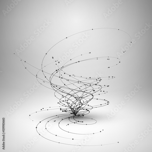 Tornado. Swirl with connected line and dots. Wired structure. Technology background. Vector illustration.