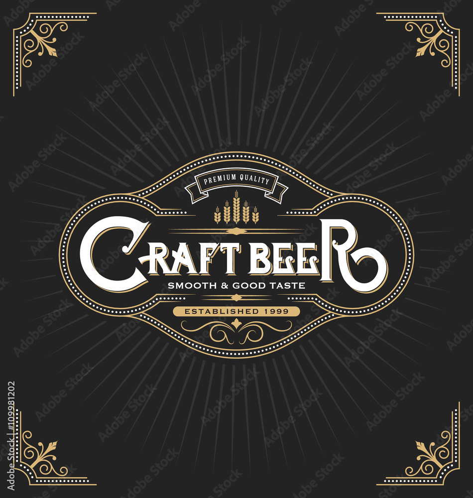 Craft beer sticker label design. Vintage frame template suitable for ...