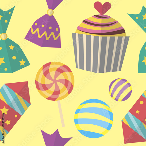 Colorful sweets seamless pattern. Candies and cakes