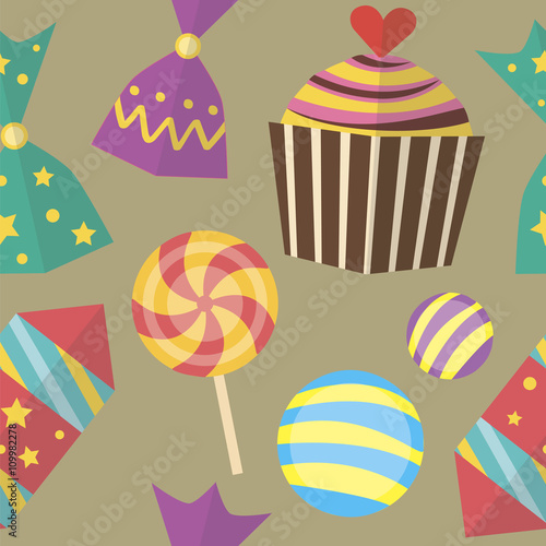 Colorful sweets seamless pattern. Candies and cakes