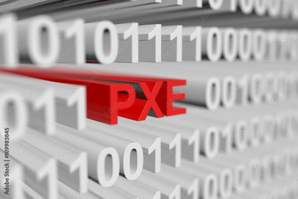 PXE as a binary code with blurred background 3D illustration