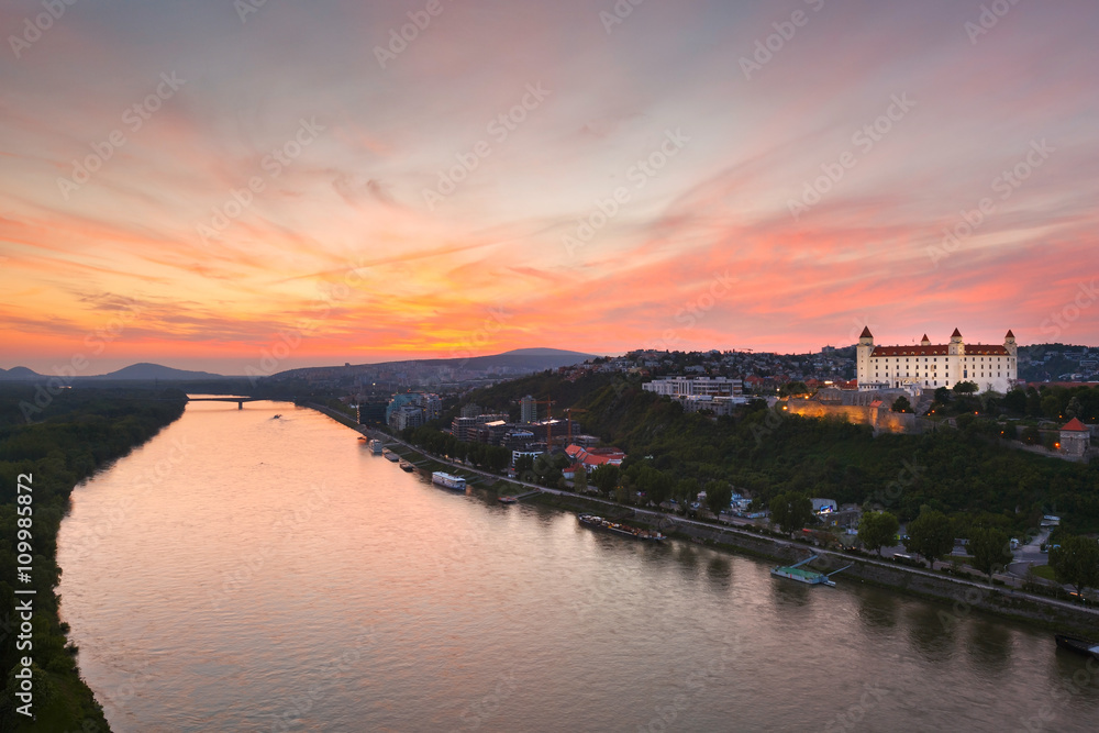 View of Bratislava castle and river Danube, Slovakia