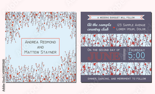 Wedding invitation card with floral background and decorated wit