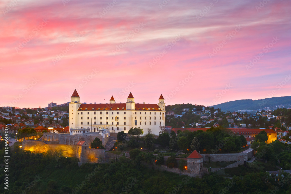 View of Bratislava castle at sunset, Slovakia