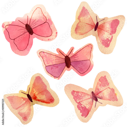 A set of vintage style butterflies  hand painted on toned paper and cut out as for scrapbooking